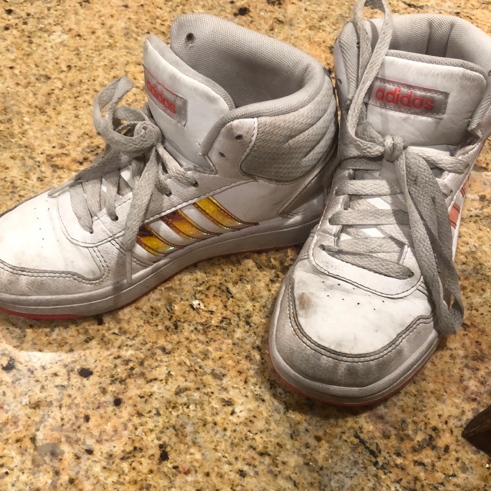 Holographic High top adidas, size 1 little girls.